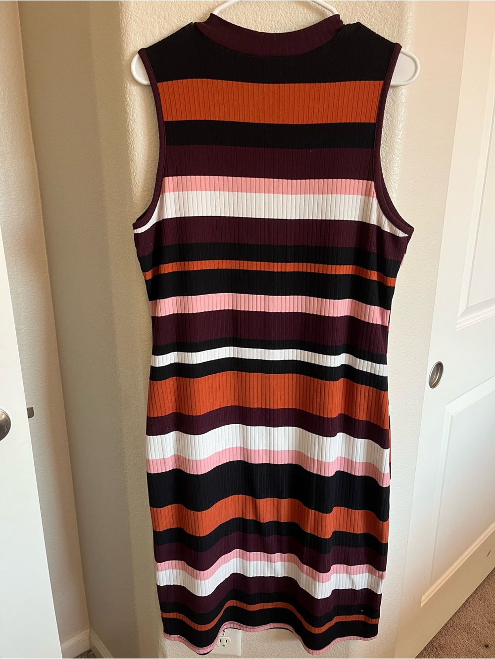 No Boundaries Sleeveless Ribbed Midi Dress - Burgundy, Black, Pink & Orange - Picture 4 of 4